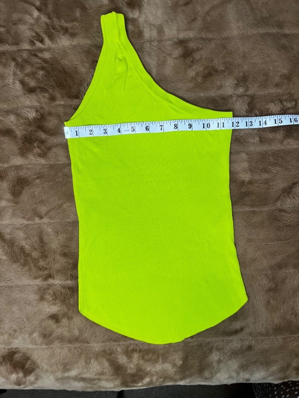Neon Green One-Shoulder Ribbed Tank Top Size Medium - Picture 2 of 4